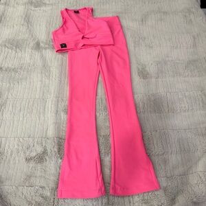 Kandi Kouture Bright Pink Bra Top Flare Leggings Set Both Child Medium